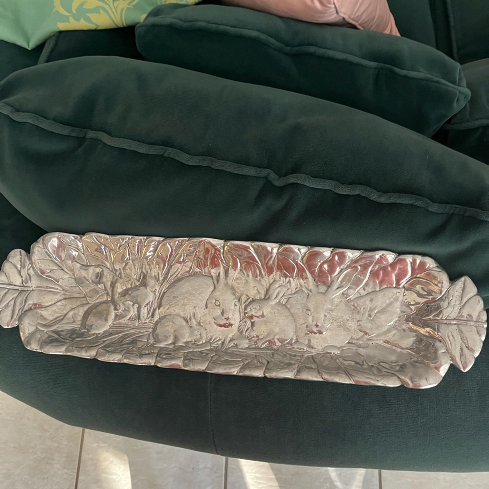 ELEGANT PEWTER BUNNY PLATTER